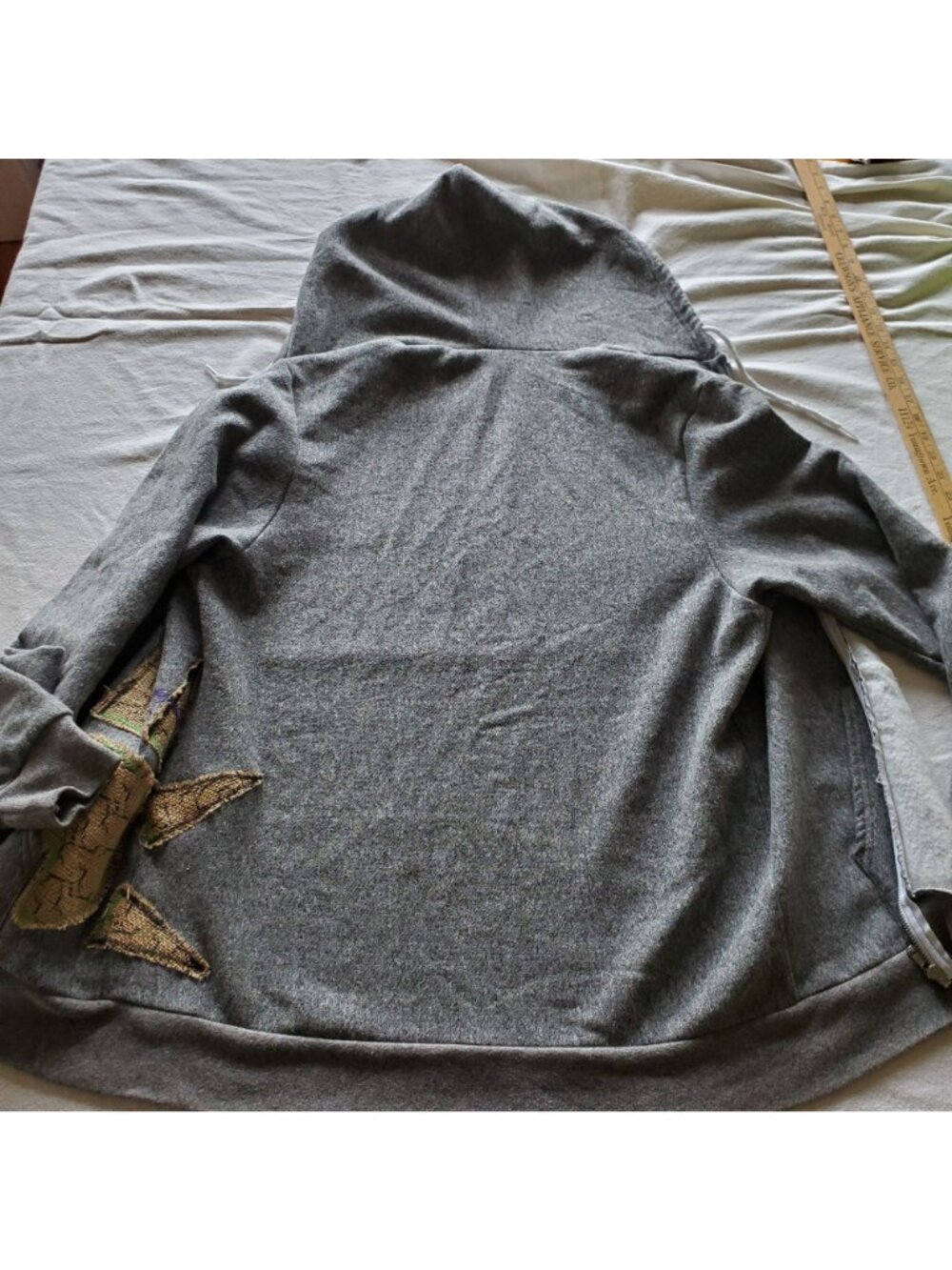 American Apparel Gray Zip Hoodie Burlap Sunburst Sun Ray Patchwork Size L Large - Picture 9 of 12